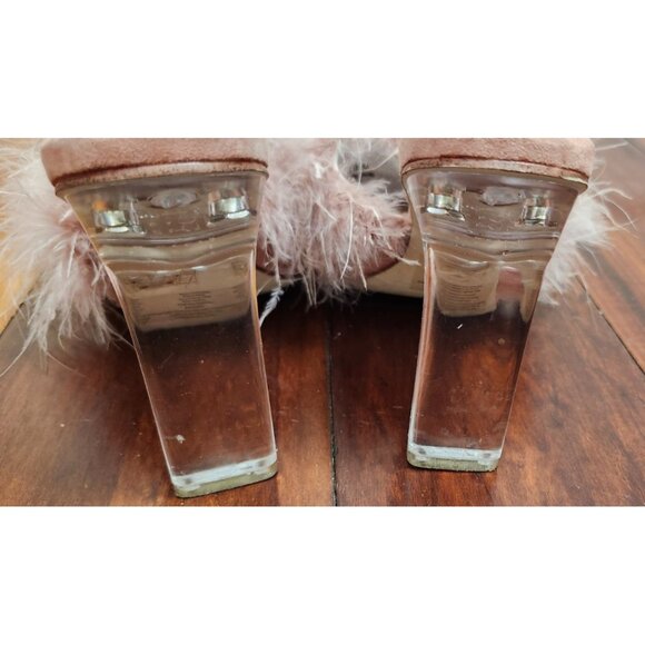 FREE PEOPLE X JEFFREY CAMPBELL Sz 7 DAISY FEATHER BOA HEELS PINK - Picture 5 of 13